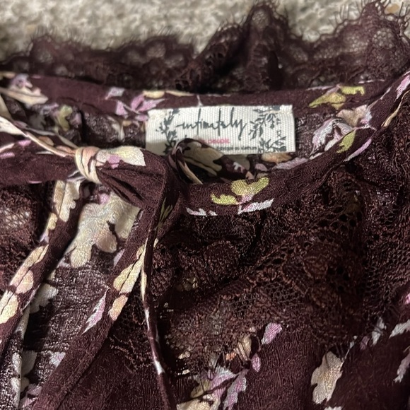 Free People Take it Away Merlot Ruffled Tie Front Bodysuit NWT - Picture 3 of 6